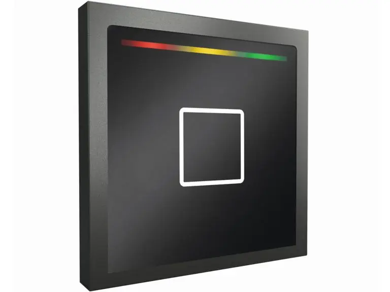 Siedle Touch Lesegerät ohne Tastatur: schwarz (RAL 9005) mit Siedle grauem Metallrahmen: Multi-ISO- und Bluetooth-fähig: RS-485 Modulbus