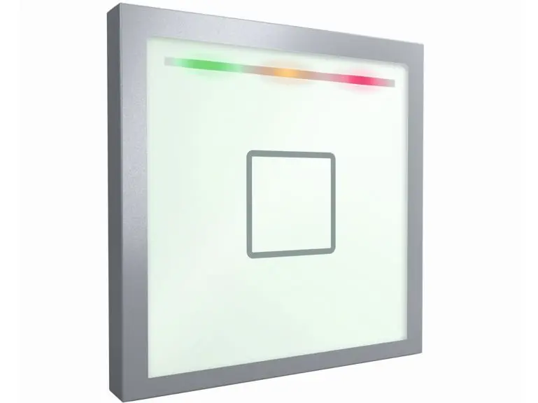 Siedle Touch Lesegerät ohne Tastatur: weiß (RAL 9003) mit Siedle weiß-aluminium Rahmen: Multi-ISO und Bluetooth-fähig: RS-485 Modulbus