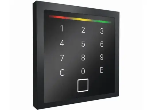 [PST12BM.63] Siedle Touch Lesegerät mit Tastatur: schwarz (RAL 9005) mit Siedle grauem Metallrahmen: Multi-ISO- und Bluetooth-fähig: RS-485 Modulbus